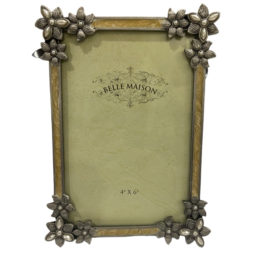 Belle Maison Art Nouveau Enamel Frame w/ Flowers & Pearl Inlays 4x6” Beautiful! - Picture 12 of 15